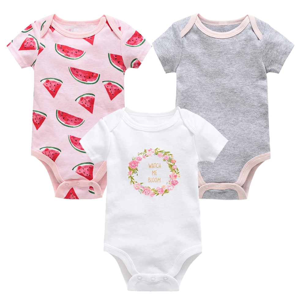 Summer Short Sleeve Baby Girls Bodysuit 0-12 Months Newborn Cotton Clothes Cartoon Print Infant Jumpsuit Costume