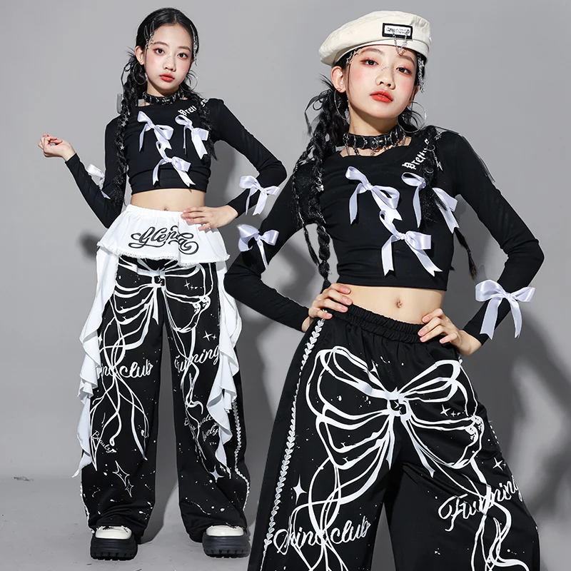 ملابس رقص الجاز السوداء Kpop ملابس الأداء السوداء سراويل الهيب هوب المحاصيل ملابس الرقص الحضرية ملابس أطفال عصرية ملابس الشارع 3118