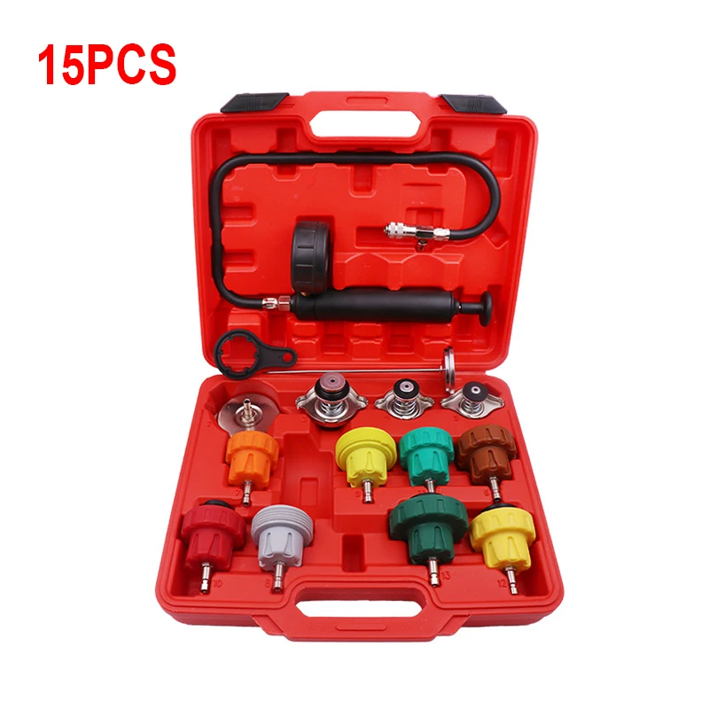 15/18PCS Automobile Water Tank Pressure Leak Detection Tool Coolant Replacement Leak Tester Vacuum Pressure Gauge Detection