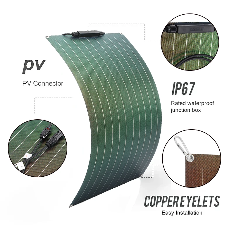 300W Solar Panel Kit 18V ETFE Flexible Monocrystalline Solar Cell Power Charger with 60A Controller for Camping Yacht RV Car