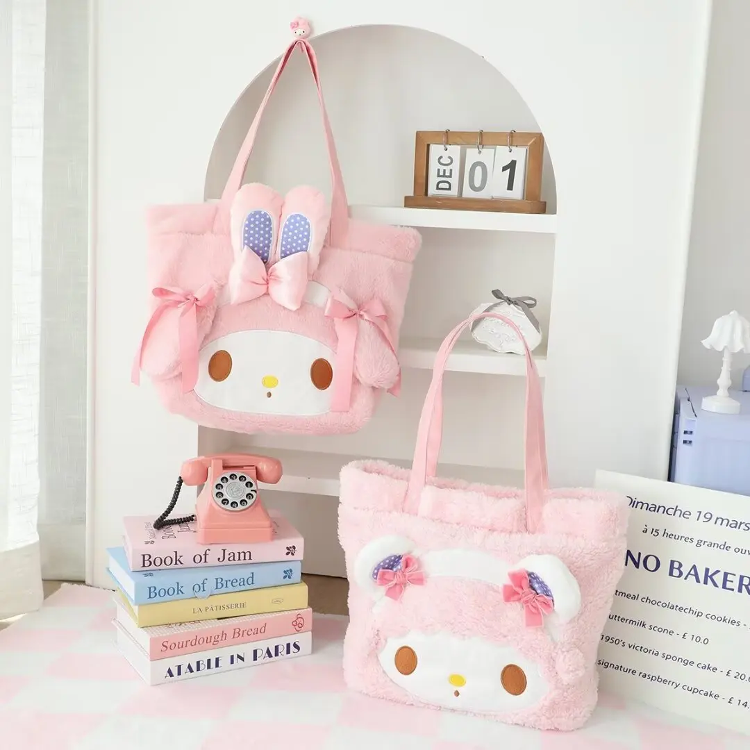 Sanrio Cartoon My Melody Plush Toy Handbag Women Fashion Handbag Shoulder Kawaii Mommy Bag Cute Storage Large Capacity Tote Bag