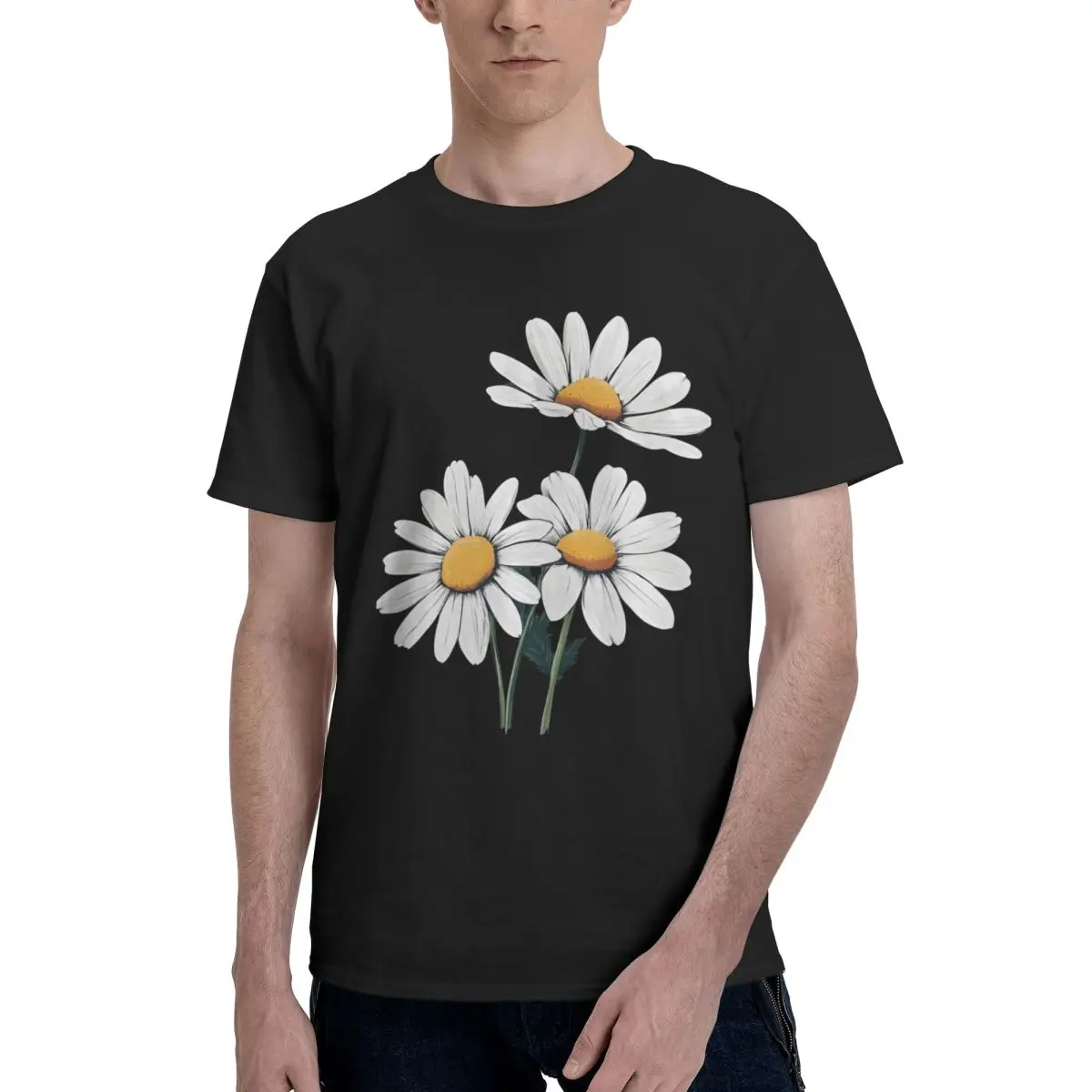 

Футболка с цветочным принтом «Ромашка» для отдыха, Креативный винтажный размер США