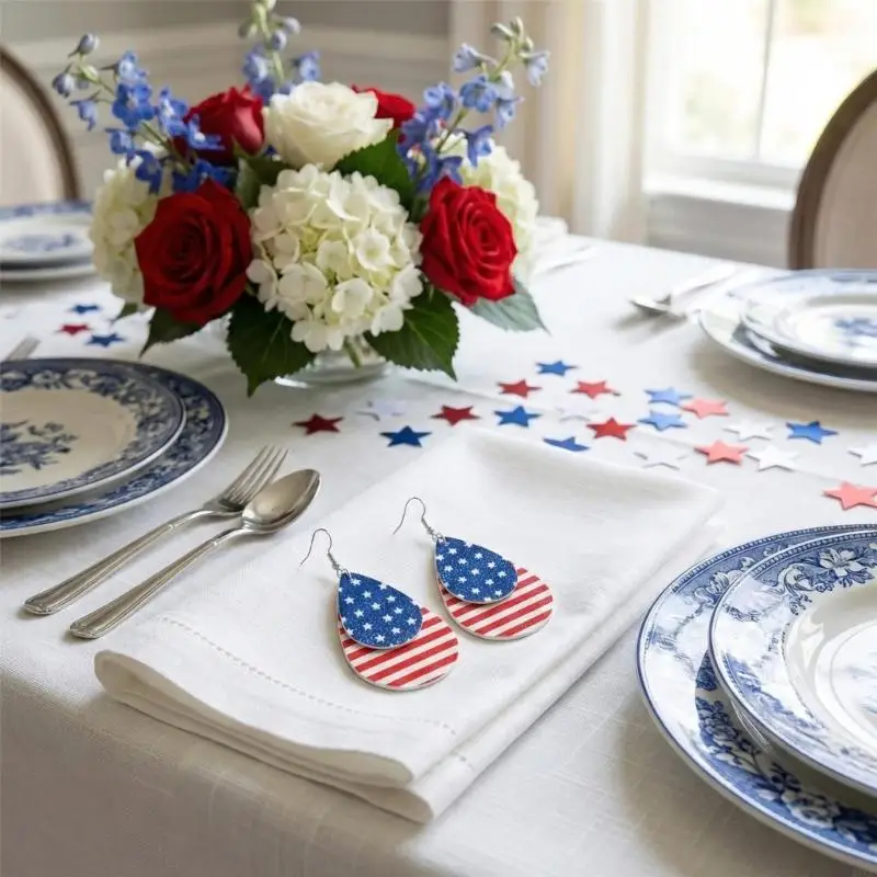 Patriotic American Flag Star Earrings Alloy Fashion Jewelry For Women Independence Day Party Accessories 