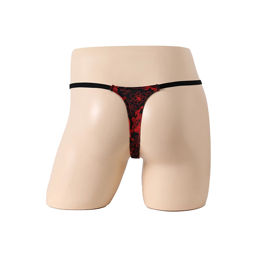 Heren Strings G-String Erotische Slips Homme Bedrukt Buidel Bikini Ondergoed Dunne Lage Taille Ademende Onderbroek T-Tack Slipje