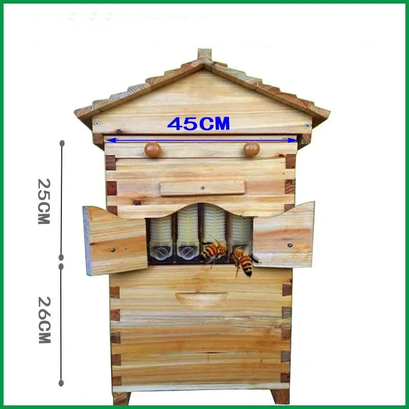 Automatic Beehive & 7 Auto Frames China Fir Wax Coated Self Flowing Bee Hive Beekeeping Boxes to Extract Honey