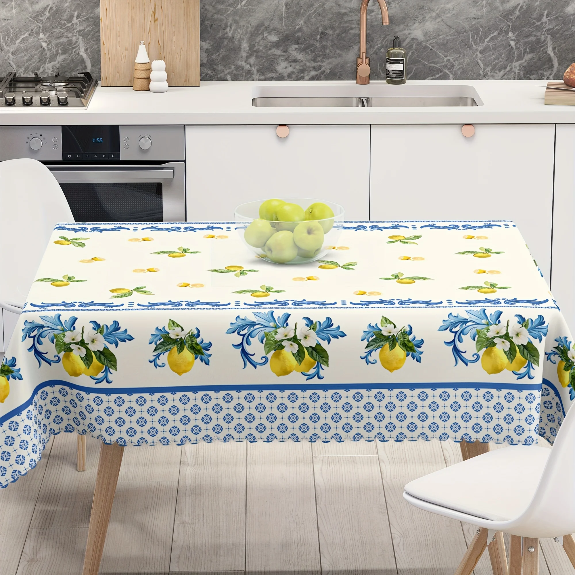 Lemon Floral Rectangle Tablecloth Holiday Party Decor Spring Summer Floral Printed Waterproof Table Cloths Kitchen Table Decor