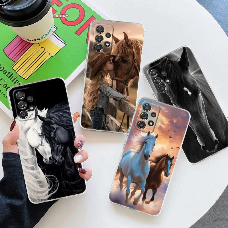 Black White Horses Galloping Cover For Samsung Galaxy A56 A55 A36 A54 A52 A53 A15 A14 A16 A25 A34 A35 A26 A06 A32 A72 Phone Case