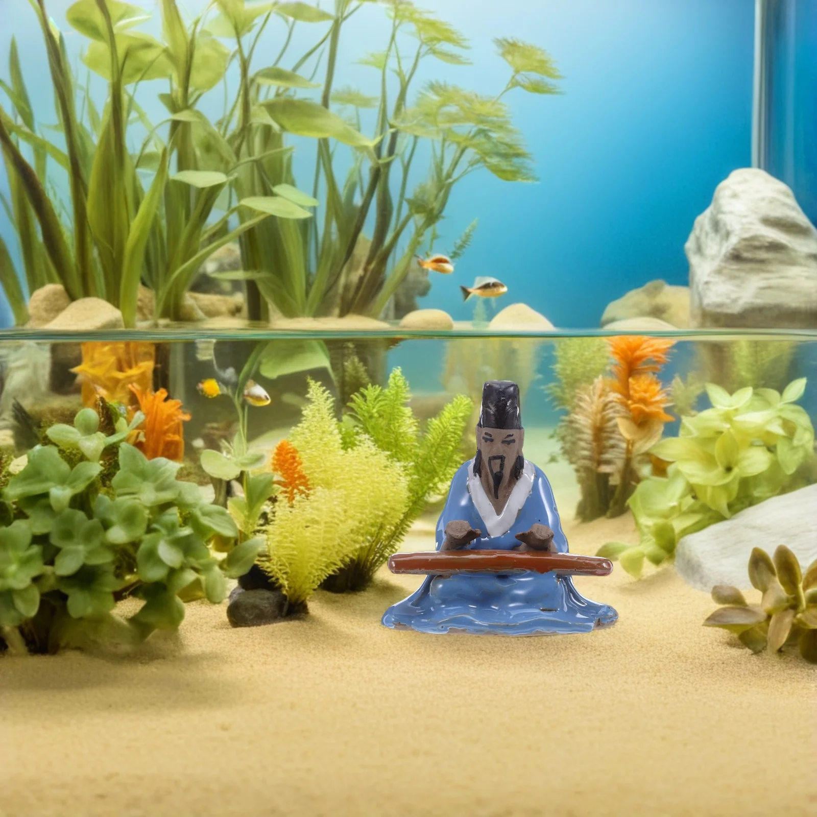 قطعتان من تماثيل البونساي المصغرة السيراميكية بتصميم الشطرنج القديم والموسيقى، تماثيل صغيرة لتزيين المكتب وحوض السمك والمنزل والحديقة