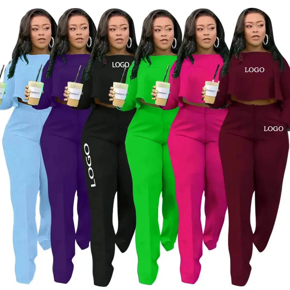 

Custom LOGO Women's Top and Pants Wide Leg Pants Set Women's Two Piece Set