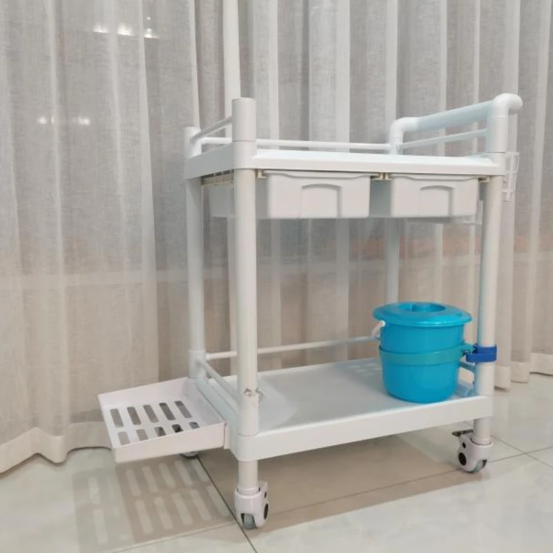 ABS medical cart, nurse cart, nursing cart, double drawers with racks, dressing change cart, oral medicine cart.