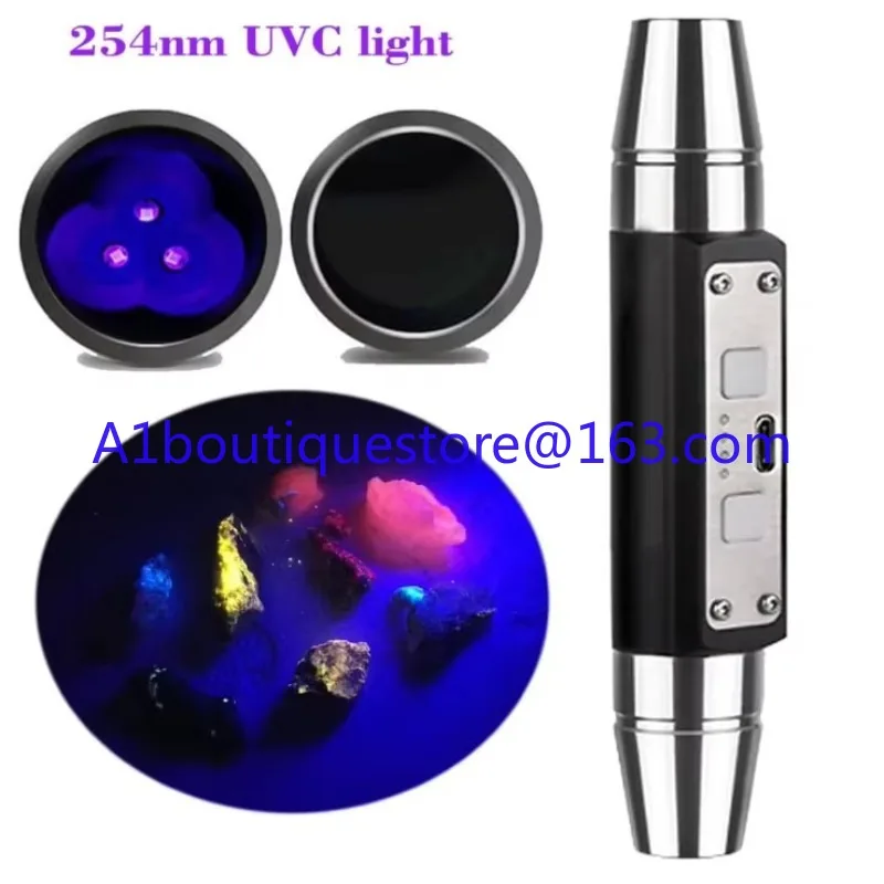 HF UVC 254nm & LW 365nm 395nm UV Lamp USB Rechargeable Label Stamp Detector, with Black Filter