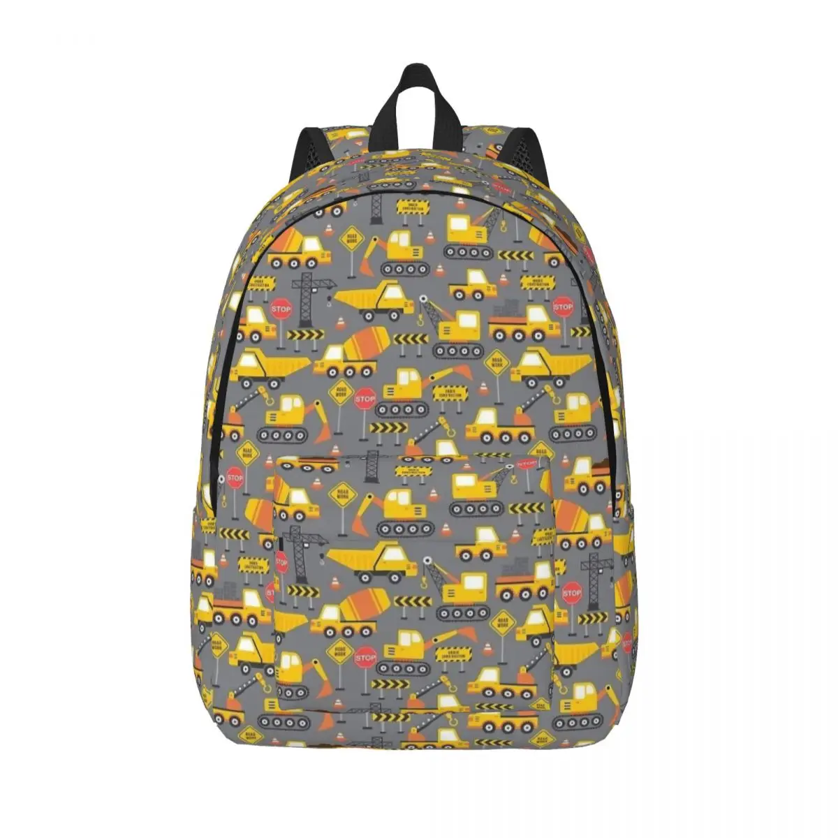 Road Work Under Construction Truck Pattern Gray Backpack Middle High College School Student Bookbag Teens Daypack Outdoor