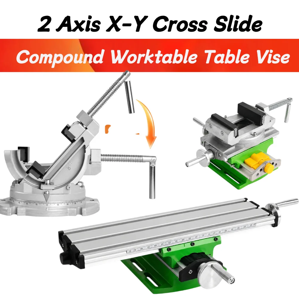 2 Axis X-Y Cross Slide Compound Worktable Table Vise with Precision ViseAdjustable Milling Drilling Bench Clamp for Machine Tool