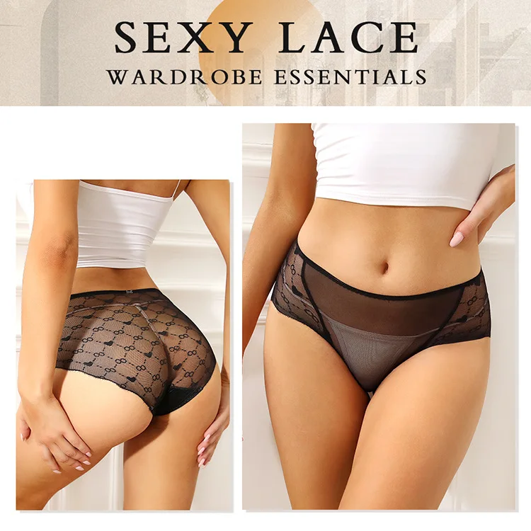 Women's Sexy Cutout Transparent Eyelashes Ice Silk Lace Low Waist Thong See through Underwear Invisible Seamless Briefs