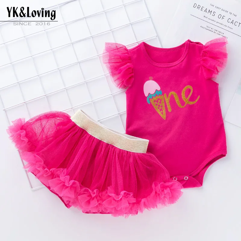 

Children's Clothing Infant Toddler Flutter Sleeve Romper Puff Skirt Set Summer Baby Outfit Two-Piece Set