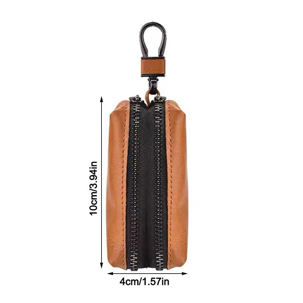 Portable Leather Key Pouch Bag Multifunctional Double Zipper Coin Purse Large-Capacity Car Key Bag Men Women