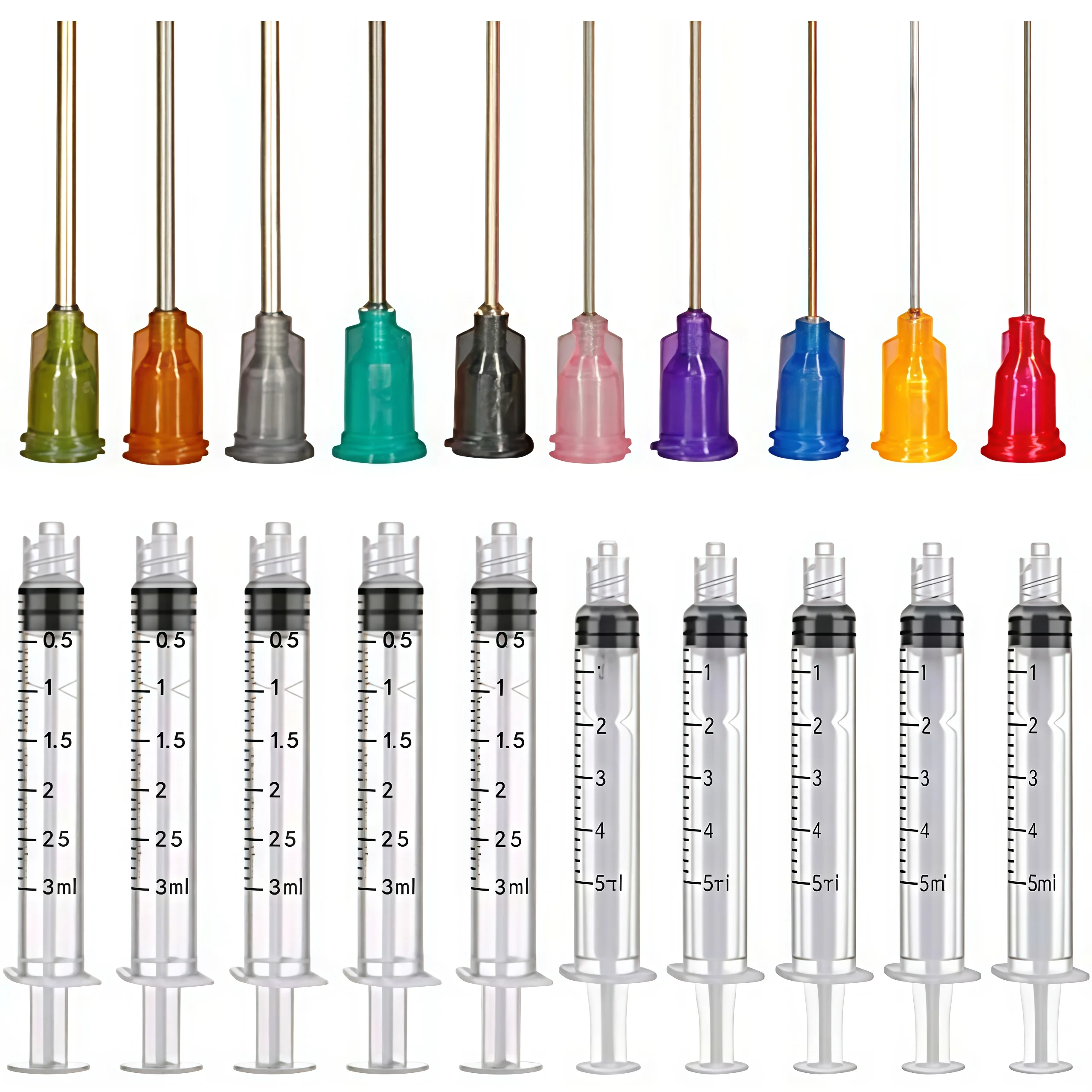3ml 5ml Luer Lock Industrial Syringes with Blunt Tip Dispensing Needles 14-25Ga, Liquid Glue Oil Ink Measuring Filling