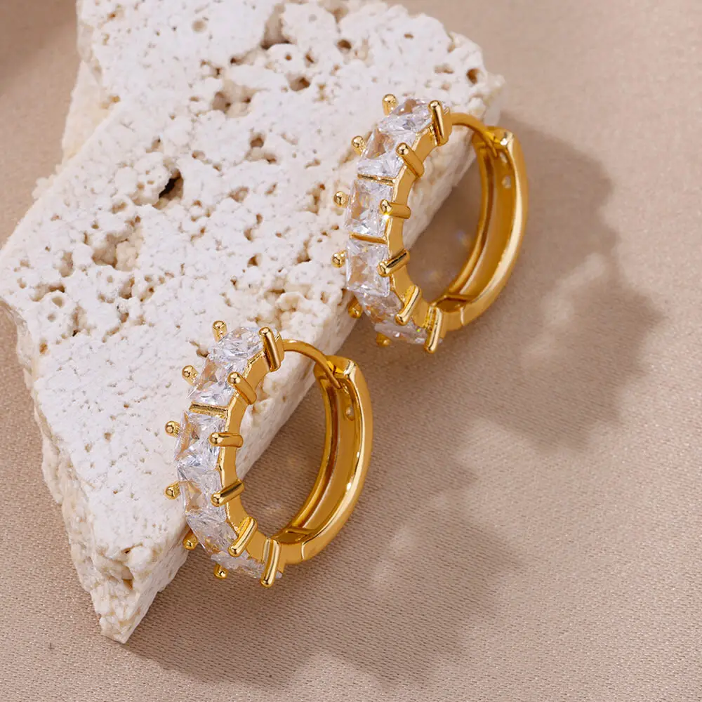 Cubic Zircon Round Hoop Earrings for Women Gold Color Stainless Steel Earrings New In Luxury Christmas Jewelry Party Gift