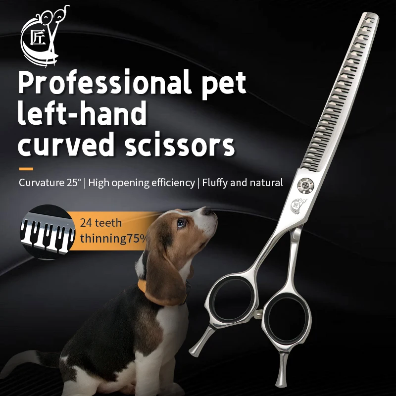 Crane 7 Inch Left Handle Pet Dog Grooming Scissors Dog Scissors Curved Chunker&Thinning&Nature Scissors Shears For Pet Supplies