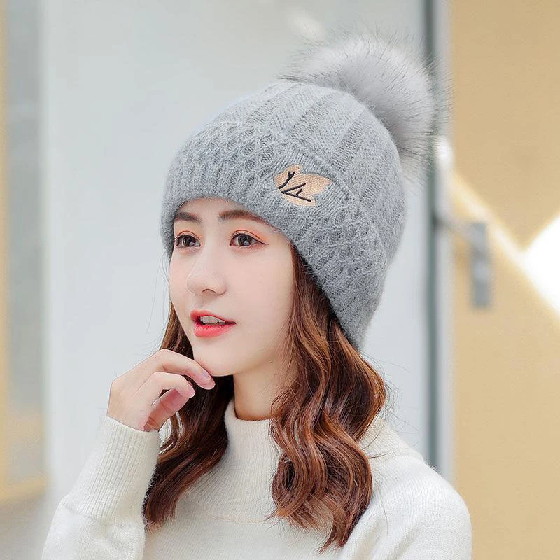Women’s Grey Winter Fleece-Lined Chunky Knit Beanie Snow Hat Cap s-l400.jpg main image 4