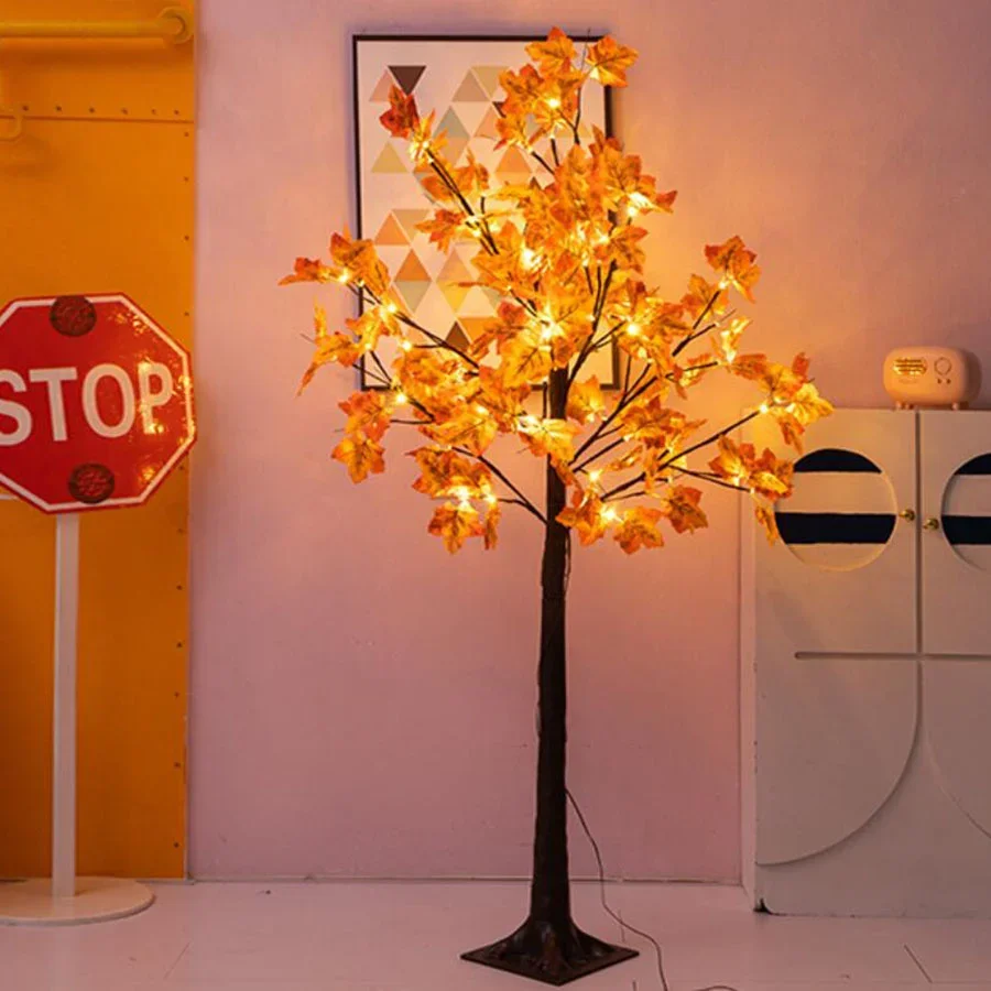 Lighted Maple Leaf Tree 1.8M 2.1M Prelit สีส้มประดิษฐ์ฤดูใบไม้ร่วงต้นไม้สําหรับสวนกลางแจ้งงานแต่งงานวันขอบคุณพระเจ้า Decor