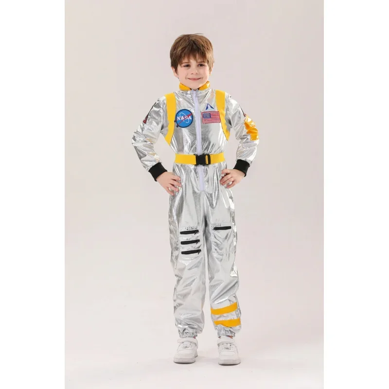 SN88 Kids Astronaut Costume Sliver Boys Space Man Cosplay Jumpsuit Space Pretend Dress Up Role Play Halloween Costume Birthday G