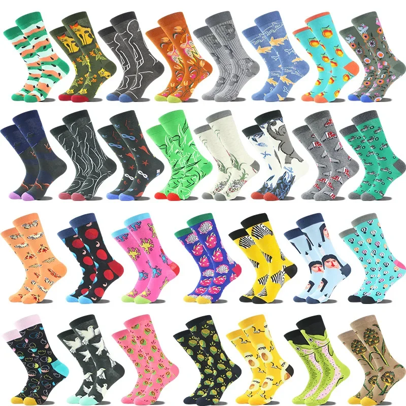 

New Fashion Colorful Funny Happy Casual Women Socks Dress Harajuku Cute Cartoon Cat Dog Lemon Donut Girl Cotton Socks