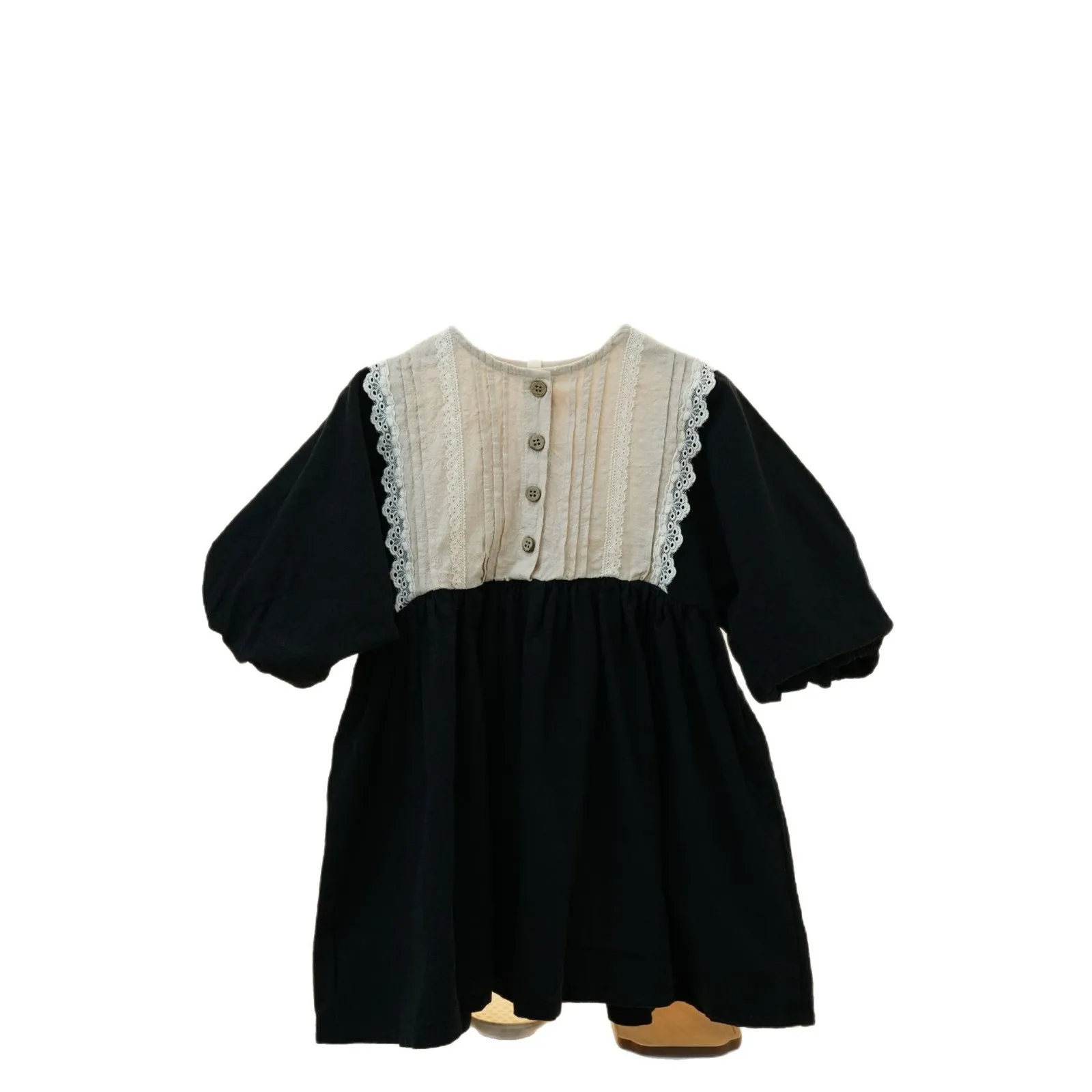Korean Casual Loose Casual Temperament Simple Lace Dress Sweet and Lovely Color Blocked Dress Spring and Summer New