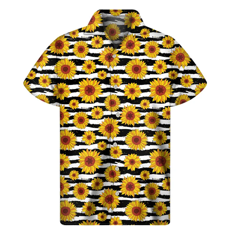 

Cute Sunflower 3D Print Aloha Shirt For Men Clothes Floral Hawaiian Shirts Summer Short Sleeve Tops Street Lapel Button Blouse