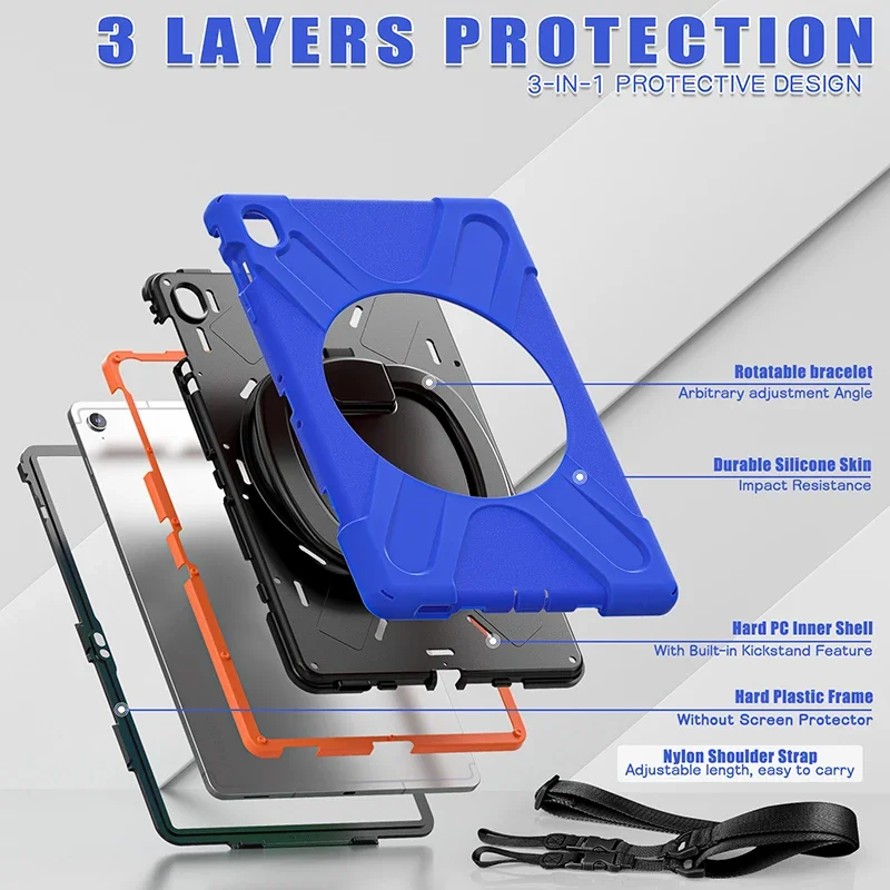 حافظة لهاتف سامسونج جالاكسي تاب S10 FE بلس 13.1 بوصة X620 X626B حافظة تابلت مسنده حزام الكتف 360 دوران الغطاء الواقي
