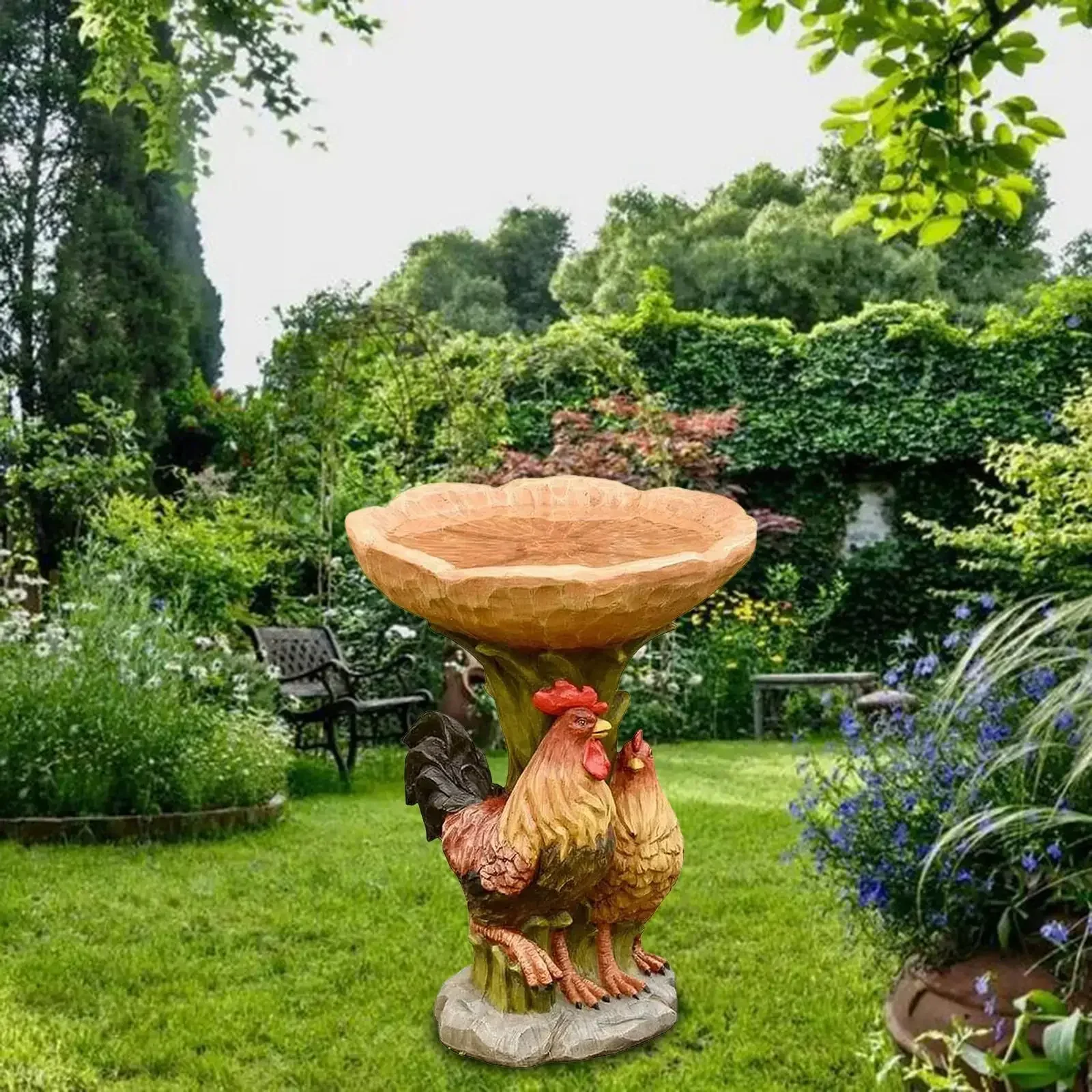 

Rooster Statue Figurine Lawn Landscape Resin Feeder Garden Bird Bath Bowl for Balcony Outdoor Hummingbird Porch Housewarming