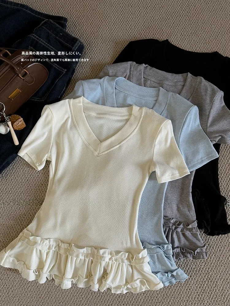 

Корейская футболка с однотонным кружевом в стиле пэчворк, ort Sve, универсальный молодежный топ для женщин