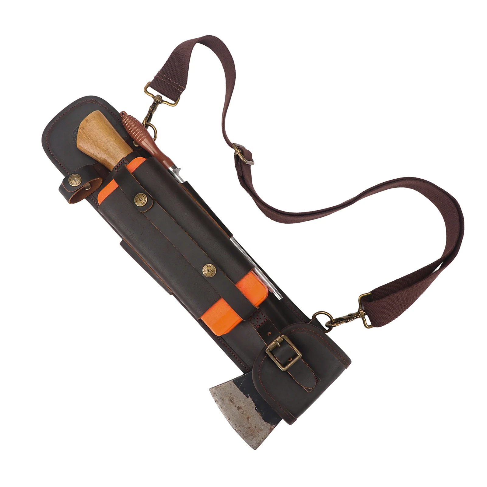 

Tourbon Leather Axe Shoulder Bag Tool Carrier with Adjustable Strap Felling Wedges Pouch Tree Felling, Camping & Forestry