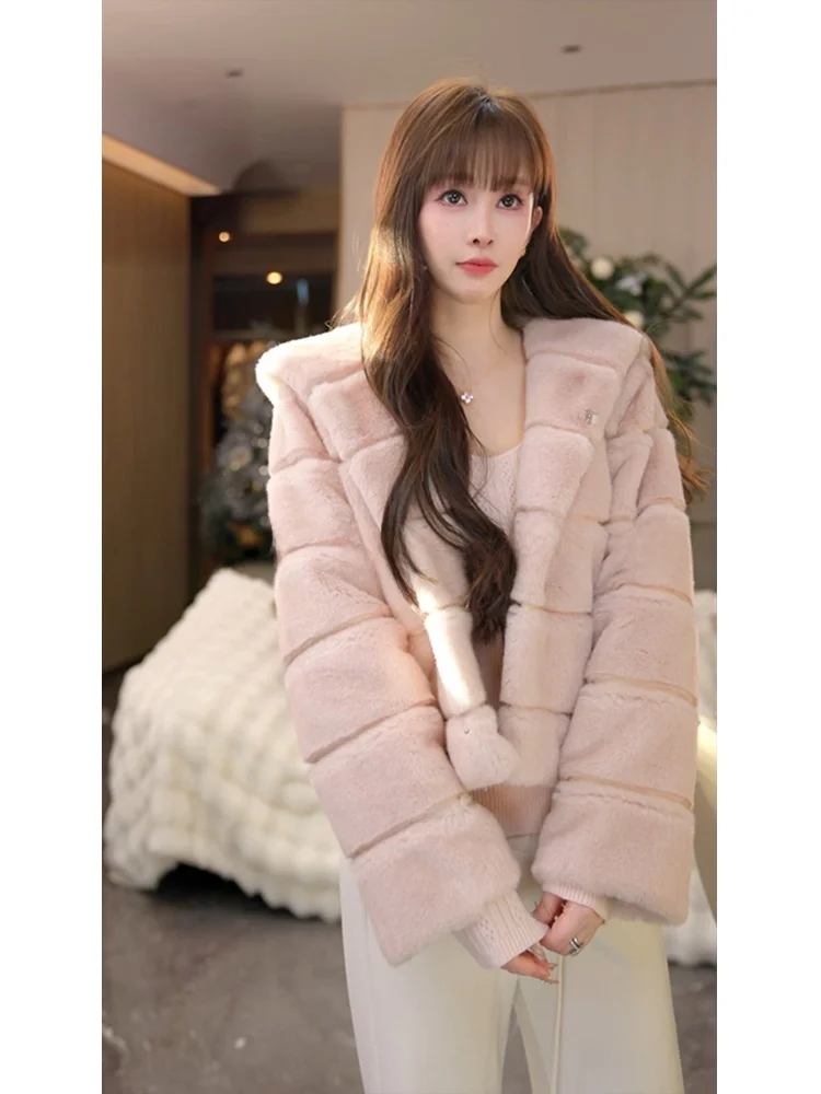 

Mimius Winter Warmth Fur Jaet Women's ort Coat Inteated Leather And Fur Environmentally Friendly Soft Plu Outerwear
