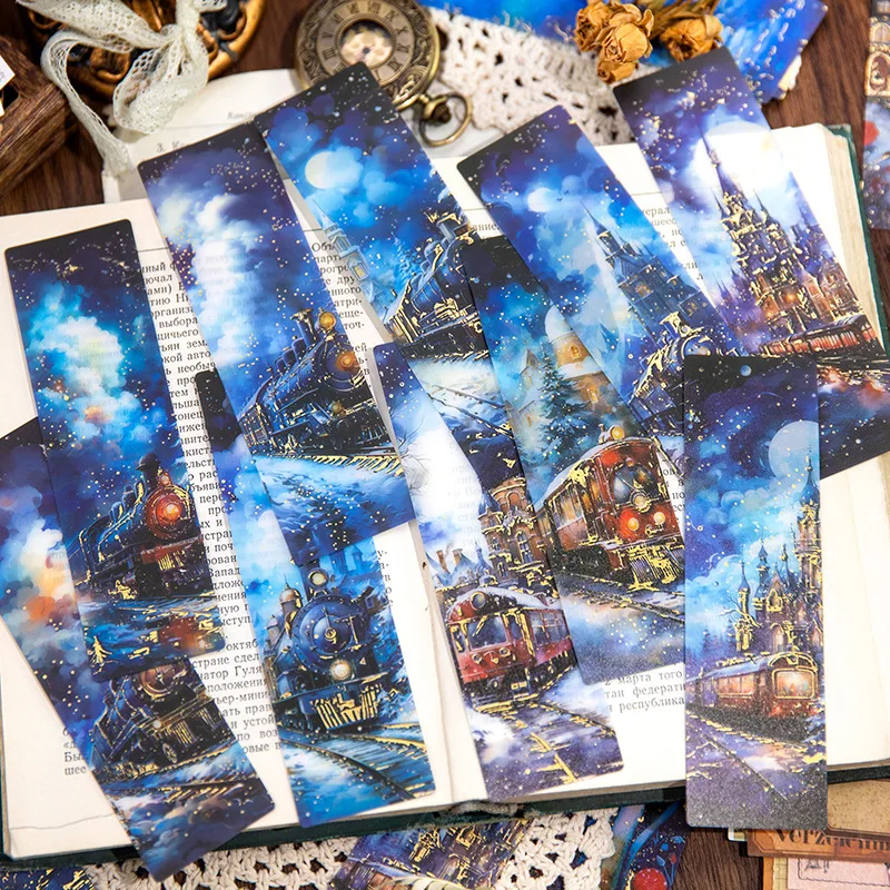 10 segnalibri pz/pacco PP A Snowy Night Fantasy Book Cards Dreamlike Scenery Ins Style