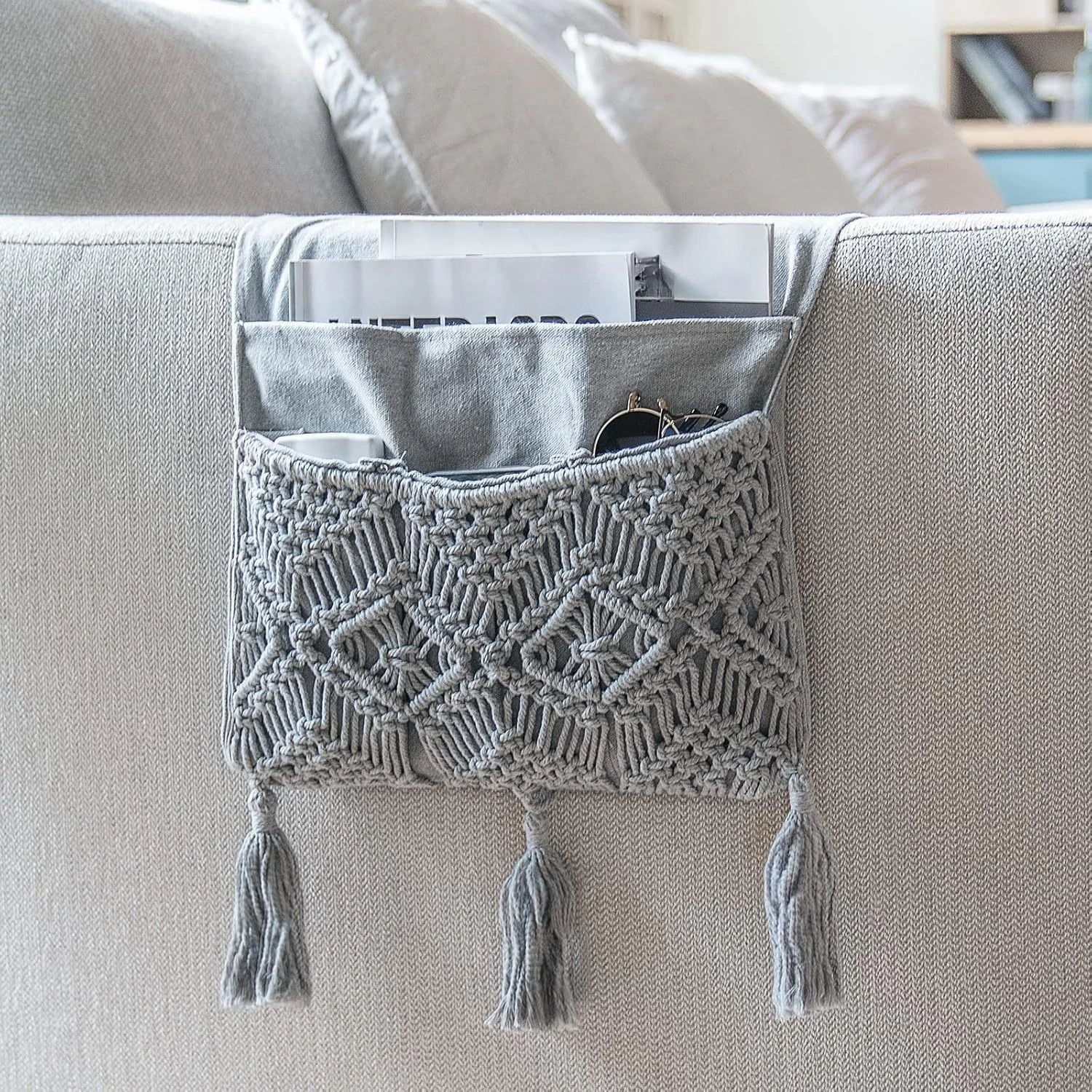 Handmade Bohemian Hanging Bag Sofa Armrest Storage Bag Bedside Storage Bag Remote Control Mobile Phone Magazine Use