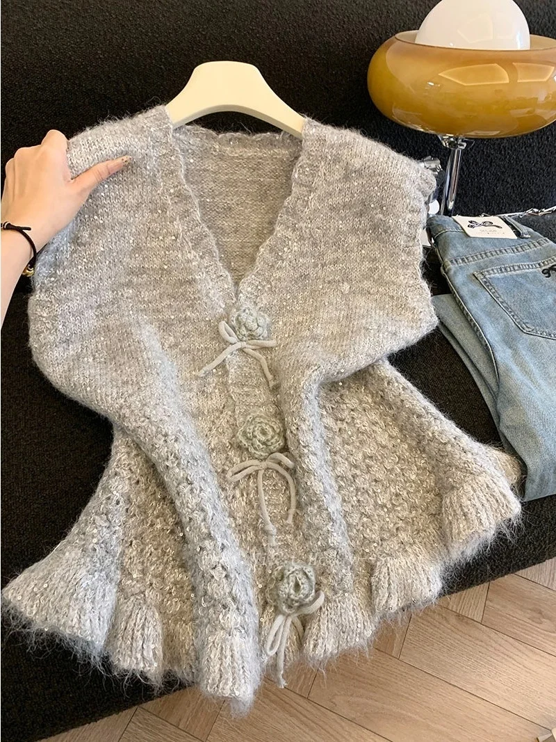 

Unique Korean Sle V-Ne Knitted Vest Top Knot Base Layer Svel Sweater Spring Autumn Faion Ladies' Knitwear