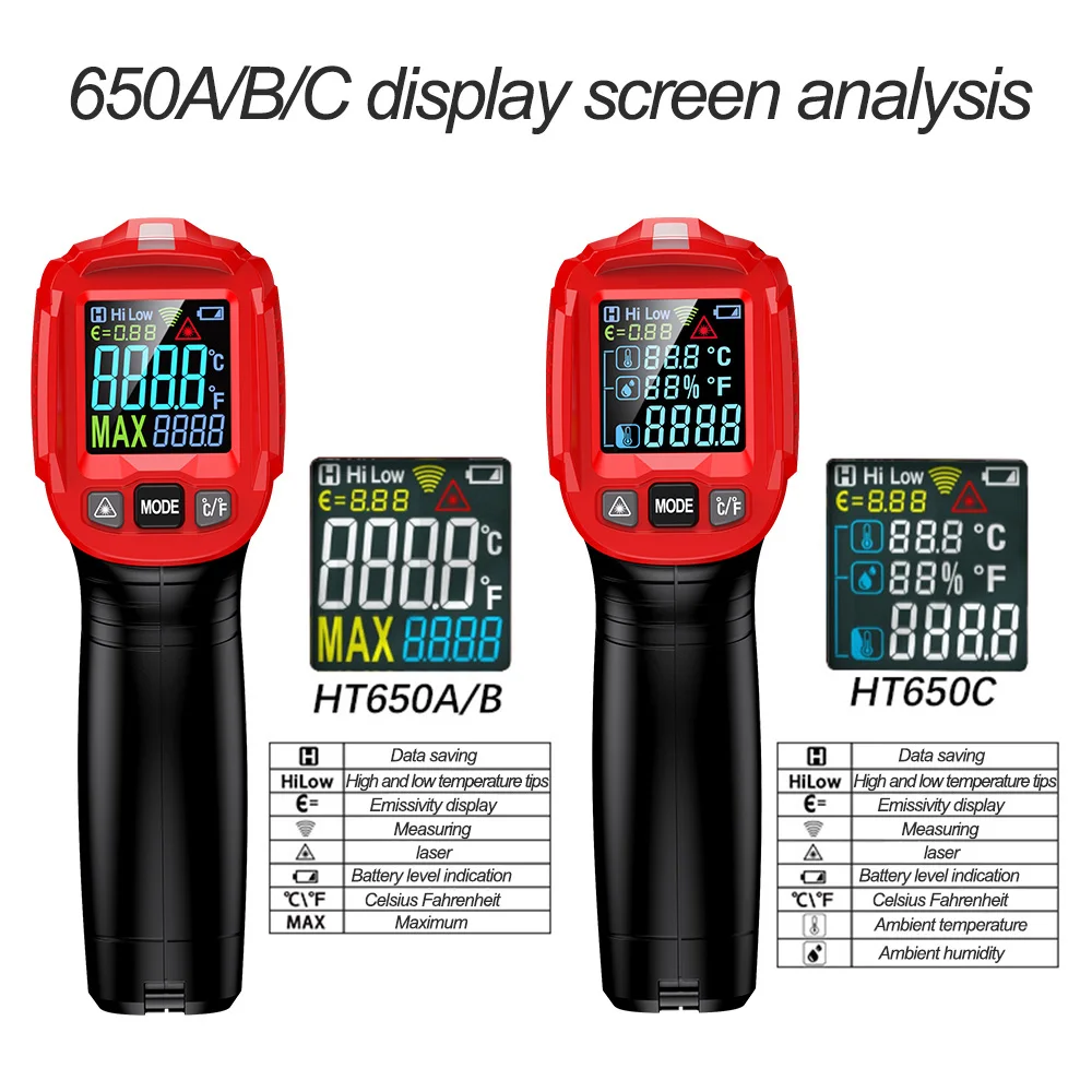 HT650 Infrared Temperature Thermometer -58~1472 Non-Contact laser Thermometer High Precision Industrial Hygrometer Pyrometer