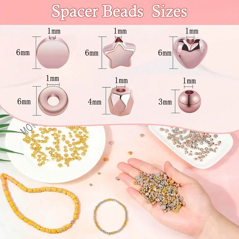 4Colors CCB Spacer Beads Kit in 6 Styles Assorted Round Star Gold Spacer Beads for Bracelet Necklace Making Jewelry DIY Craft