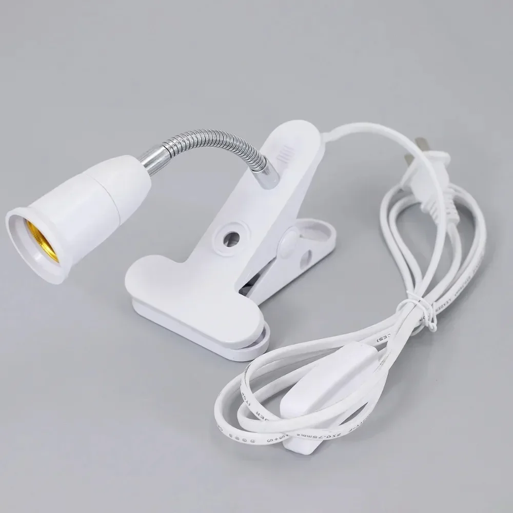 JOYINLED Flexible Aluminum Neck Clip Lamp Base 360° Adjustable E26/E27 Clamp Holder with ON/OFF Switch Plug Cable Desk Light