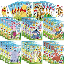 8/16Sheets Disney Pooh Bear Piglet Tigger Puzzle Sticker DIY Phone Laptop Luggage Skateboard Graffiti Decals Fun for Kid Gift