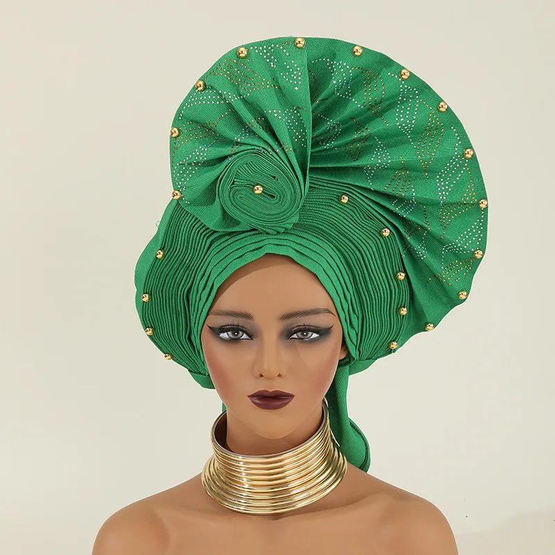 Woman Turban African Cap Ready Auto Gele Headtie Aso Oke Nigeria Hat Wedding Diamonds Headband Headwrap Bonnet Turbante Mujer