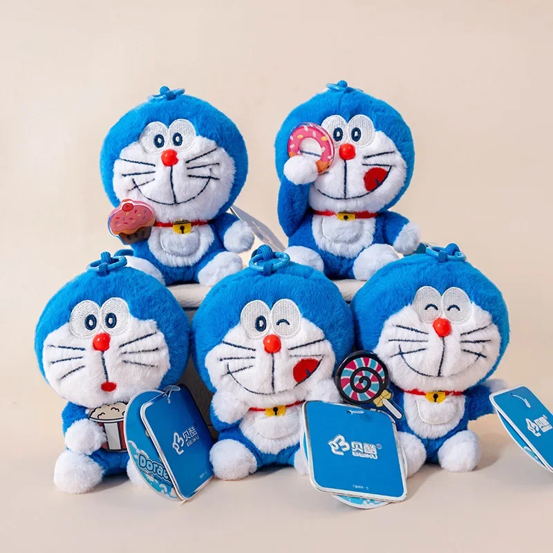 Original feliz Doraemon juguete de peluche bolsa colgante relleno Anime llavero Doraemon Hold Donut Lollipop pastel muñeca regalos de navidad niña