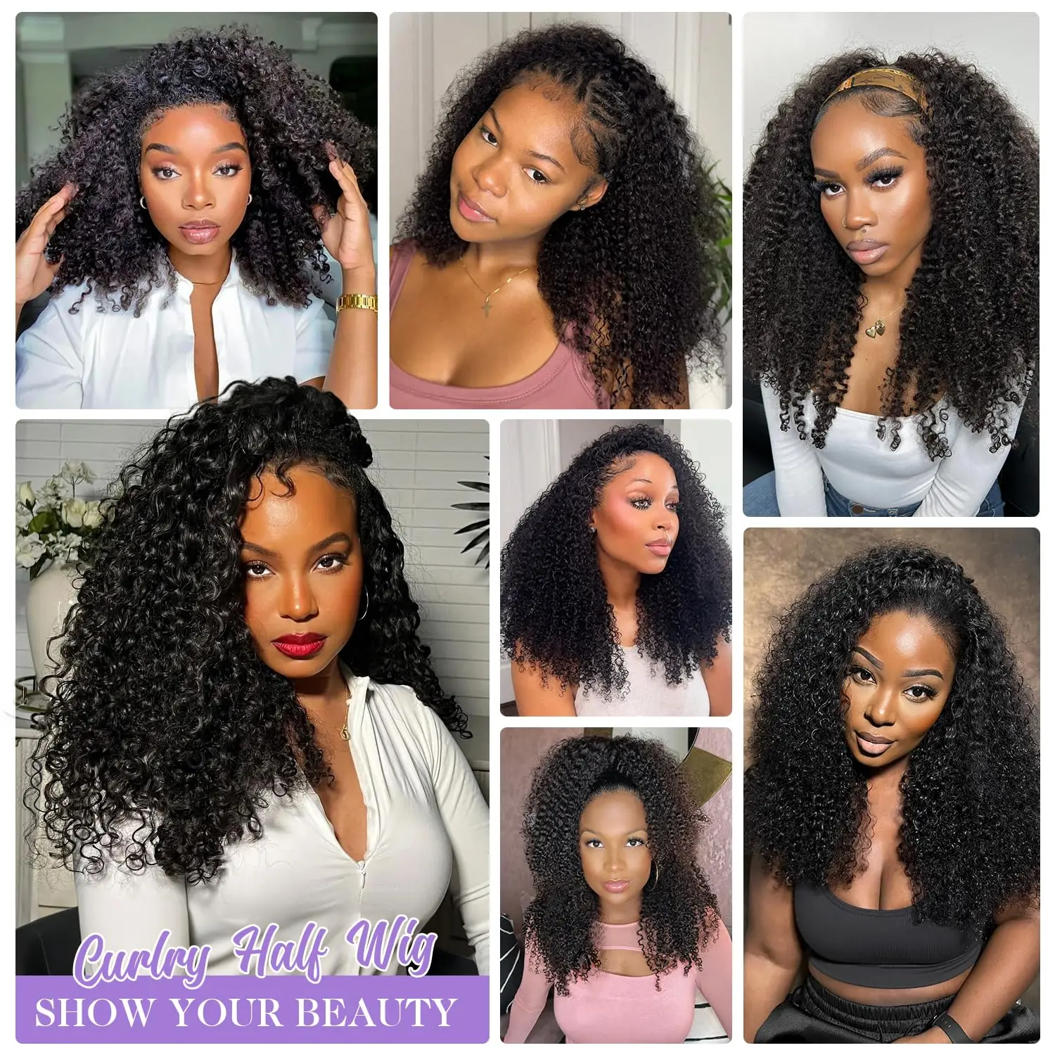 3-in-1 Multi-Wear Jerry Curly Halbperücke, natürliches Schwarz, brasilianisches Remy-Echthaar, maschinell gefertigt, 200 % dicke Dichte, nahtloses Flip-Over-Design, verstellbarer Kordelzug, Wear-and-Go für Damen – Detail 13