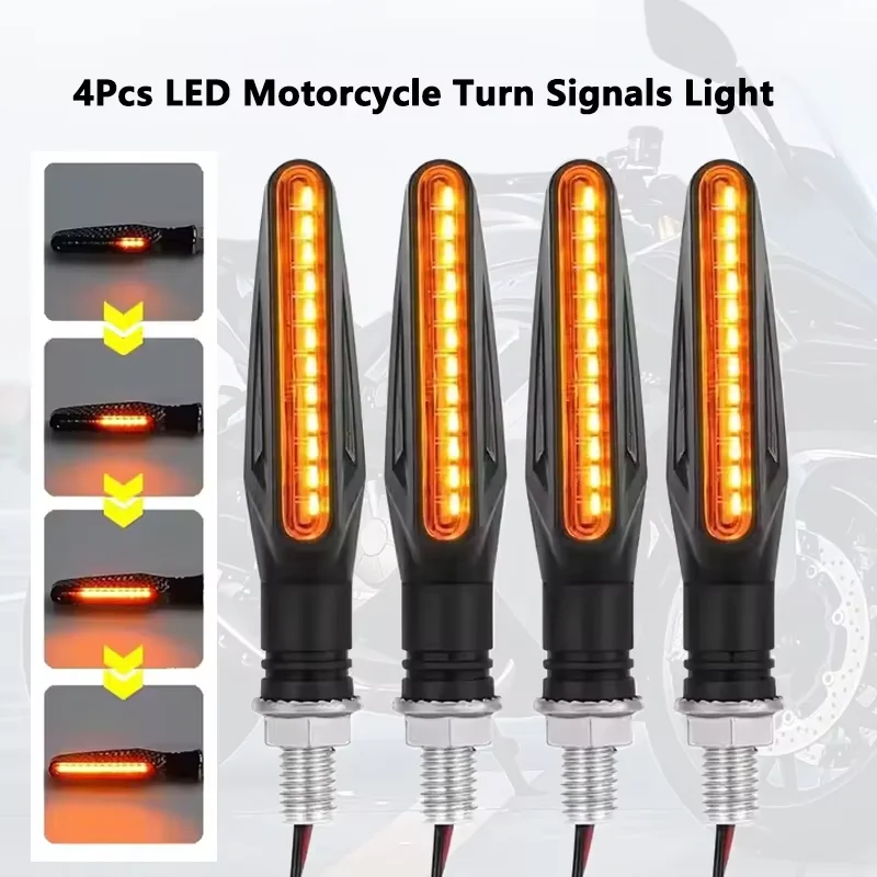 2/4PCS Motorcycle LED Turn Signal Light Universal DRL Amber Flowing Blinker Indicator Motorcycle Flashing Light Tail Lamp