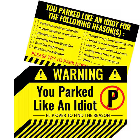 50PCS Funny Bad Parking Cards You Parked Like An Idiot Funny Cardboard Parking Violation Cards with Multi Violation Reasons