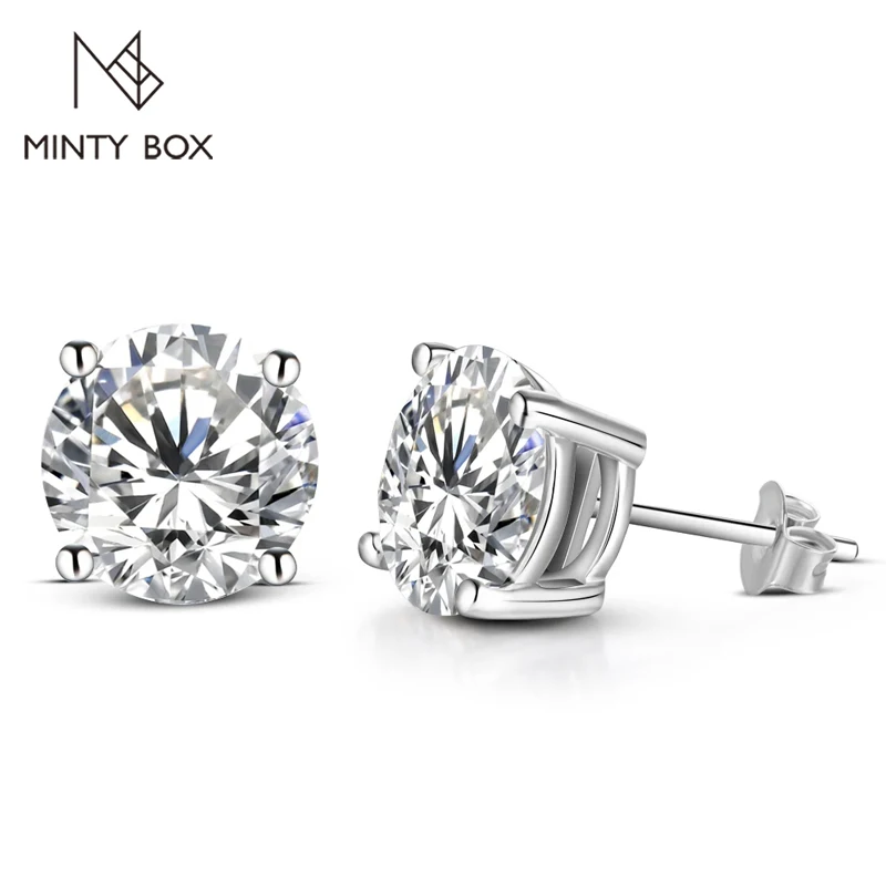 MINTYBOX 1 CT 6.5mm D Color Moissanite Stud Earrings 100% 10K 14K 18K Pure Gold For Women Top Quality Sparkling Wedding Jewelry