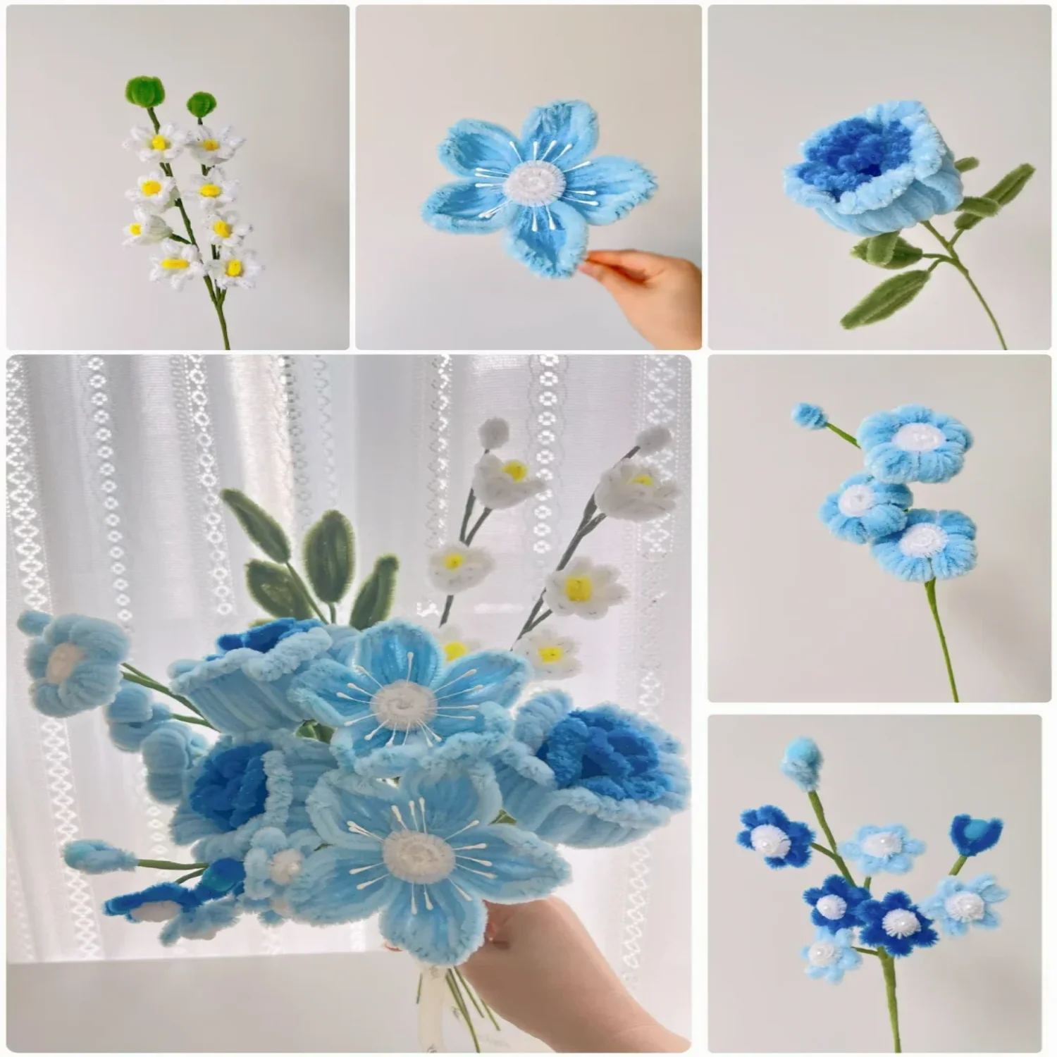 500 Pieces Pipe Cleaners Chenille Stems 5 Assorted Blue Colors Craft Supplies Bulk for DIY Art and Craft Projects