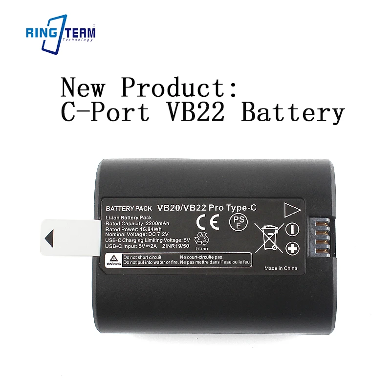 For Godox V480 Flash 1.7s Recycle 7.2V 2200mAh USB-C Rechg VB22 Batt With Smart Protect Hi-Cap 650 Full-Pwr Flash