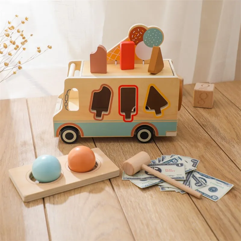 

Baby Montessori Toys Wooden Ice Cream Cars Color Recognition Puzzle Game Removable Exercise Hands-on Skills Education Toys